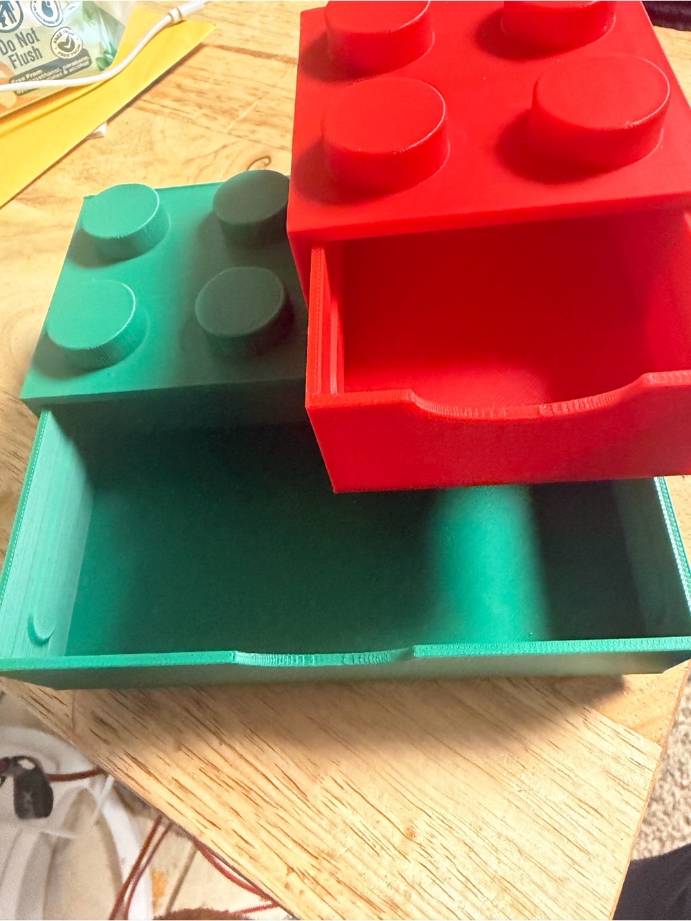 3D printed Stackable Brick-Shaped Toy Storage Box Set - Red & Green
